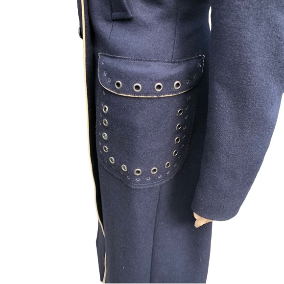 Prada NWTlong dark blue double breasted coat with crystal elbow patches Sz eu 42 - Picture 10 of 16